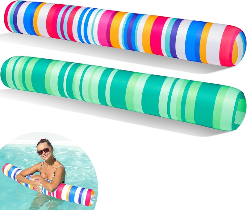 FindUWill 2 Pack Inflatable Swim Pool Noodles, Pool Noodles Floats for Adults, Soft Fabric Covered Large Swim Noodles for Lake, Beach - Image 1